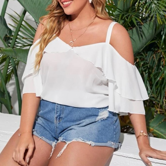 Cold Shoulder Ruffle Trim Top - Picture 4 of 7